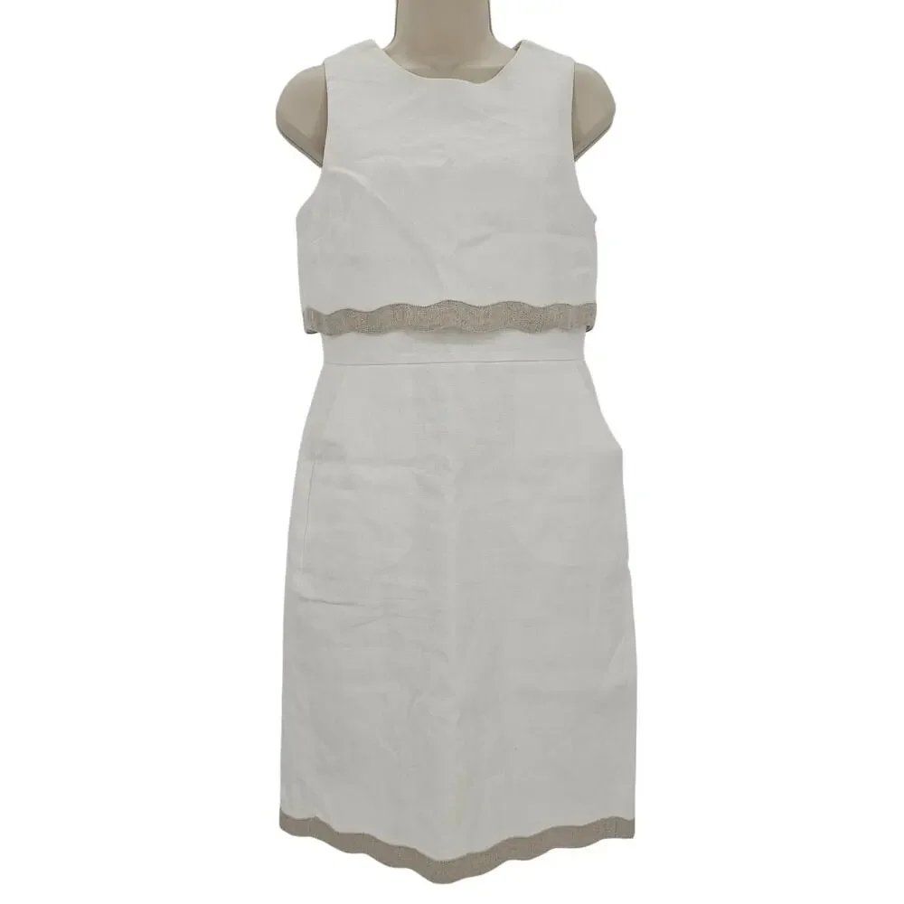 J. Crew Womans size 2 Going Places Knee Length  Linen Tank Dress Ivory G4446